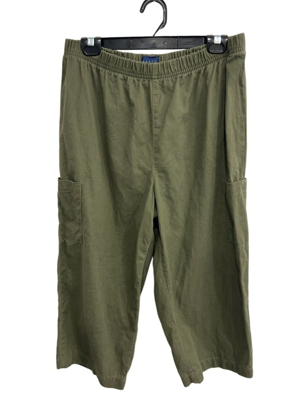 Basic Editions Large Mens Green Cargo Shorts Elastic Waist Neutral Aesthetic
